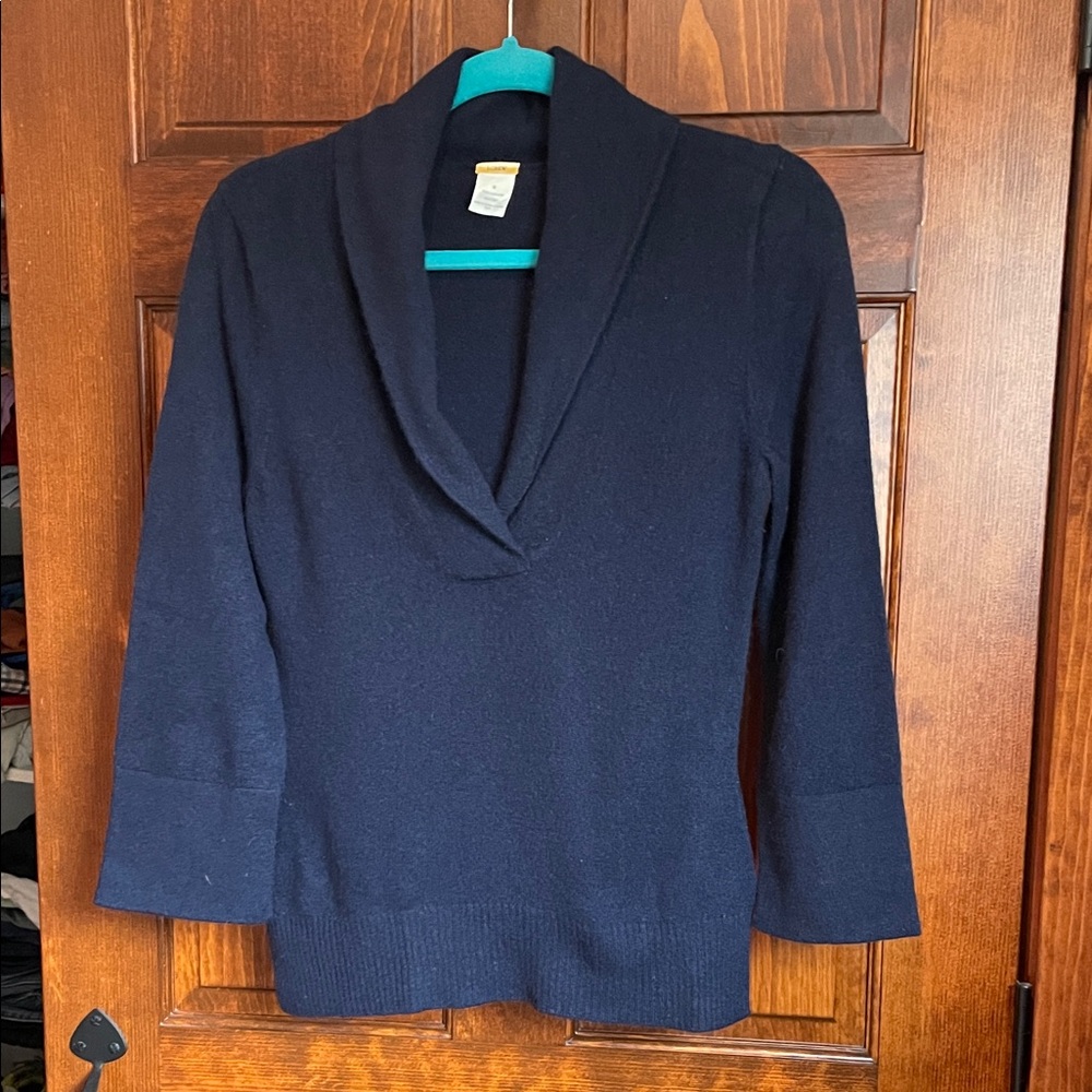 J. Crew Dark Blue Cashmere Cowl Neck Sweater